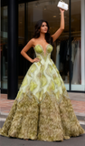 Sweetheart Ball Gown Beading Green Print Prom Dress