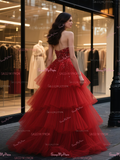 Layers Beading Tulle A Line Red Sweetheart Wedding Dress