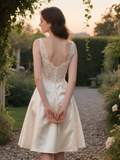 Lace Short Mini Satin V Neck Wedding Dress