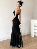 Sheer Lace Body-Hugging Black Maxi Dress