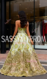 Sweetheart Ball Gown Beading Green Print Prom Dress
