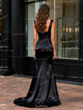 A Line Satin Gold Straps Bridesmaid Dress With Slit