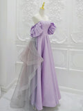 Ruffles Satin Tulle Purple Sweetheart Prom Dress