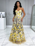 Sweetheart Yellow Lace A Line Floral Prom Dress