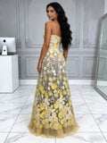 Sweetheart Yellow Lace A Line Floral Prom Dress