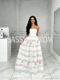 Lace A Line White Note Sweetheart Print Tulle Prom Dress