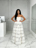 Lace A Line White Note Sweetheart Print Tulle Prom Dress