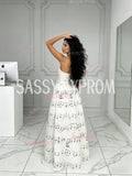 Lace A Line White Note Sweetheart Print Tulle Prom Dress
