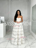 Lace A Line White Note Sweetheart Print Tulle Prom Dress