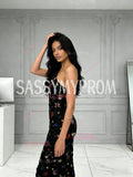 One Shoulder Trumpet Mermaid Black Floral Prom Dress