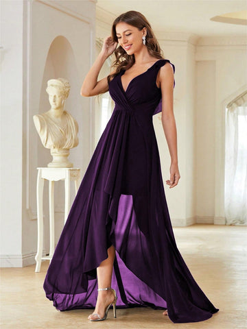 purple chiffon prom dress Purple V Neck High Low Chiffon Prom Dress Sassymyprom
