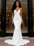 Sequin V Neck Trumpet Mermaid Spaghetti Straps Wedding Dress