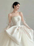 Satin Strapless Bow Ball Gown Tulle Wedding Dress