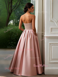 Sweetheart A Line Pink Satin Prom Dress With Pockets