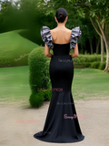 Belt Black Trumpet Mermaid Ruffles Sweetheart Prom Dress