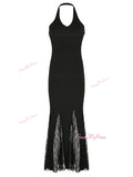 Sheer Lace Body-Hugging Black Maxi Dress