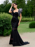 Belt Black Trumpet Mermaid Ruffles Sweetheart Prom Dress