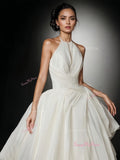 Draped A Line Halter Sleeveless Satin Wedding Dress