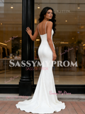 Sequin V Neck Trumpet Mermaid Spaghetti Straps Wedding Dress
