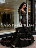 Black Off The Shoulder Long Sleeves Ruffles Prom Dress