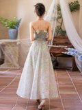 Flower Tulle Green Strapless Prom Dress