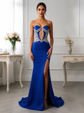 Sheath Column Beading Royal Blue Keyhole Sweetheart Prom Dress With Slit