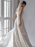 Flower Satin A Line Sweetheart Button White Wedding Dress