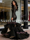Black Off The Shoulder Long Sleeves Ruffles Prom Dress