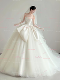 Satin Strapless Bow Ball Gown Tulle Wedding Dress
