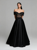 Satin Off The Shoulder Sequin Off The Shoulder Wedding Dress