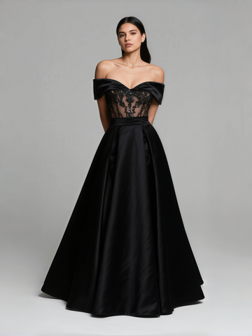 Satin Off The Shoulder Sequin Off The Shoulder Wedding Dress