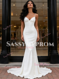 Sequin V Neck Trumpet Mermaid Spaghetti Straps Wedding Dress