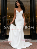 Sequin V Neck Trumpet Mermaid Spaghetti Straps Wedding Dress