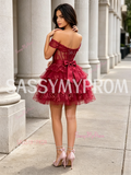 Burgundy Off The Shoulder Layers A Line Tulle Homecoming Dress