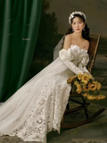 Lace Tulle Flower Trumpet Mermaid Off The Shoulder Wedding Dress