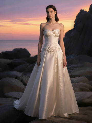 Ivory Satin Sweetheart A Line Corset Wedding Dress
