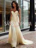 Beige Sweetheart Ruched Tulle Sheath Column Prom Dress