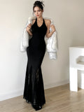 Sheer Lace Body-Hugging Black Maxi Dress