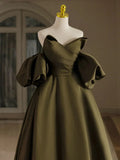 Majestic Olive Green Short Sleeves Ball Prom Dress