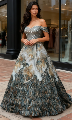 Beading Ball Gown Tulle Off The Shoulder Prom Dress