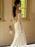 Trumpet Mermaid Backless Long Sleeve Lace Wedding Dress