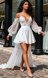 Tulle Long Sleeves High Low Spaghetti Straps Wedding Dress