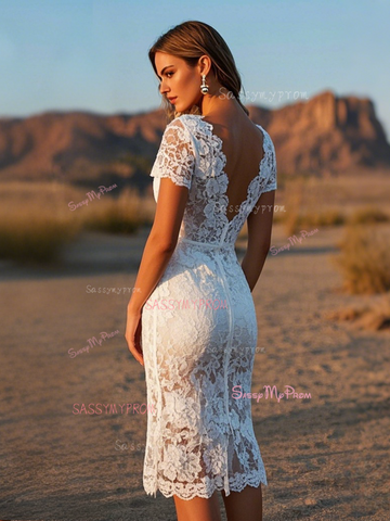 Short Sleeve Sheath Lace V Neck Wedding Dress Short Sleeve Sheath Lace V Neck Wedding Dress