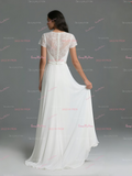 Lace Chiffon Sheath Column Cap Sleeve Wedding Dress