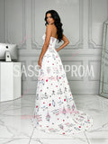 Sweetheart A Line Print White Tulle Prom Dress