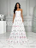 Sweetheart A Line Print White Tulle Prom Dress