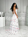 Sweetheart A Line Print White Tulle Prom Dress