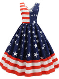 Flag Stripe July Outfits American Print Vintage Dress