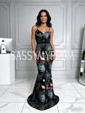 Print Trumpet Mermaid Star Night Tulle Backless Prom Dress