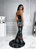 Print Trumpet Mermaid Star Night Tulle Backless Prom Dress